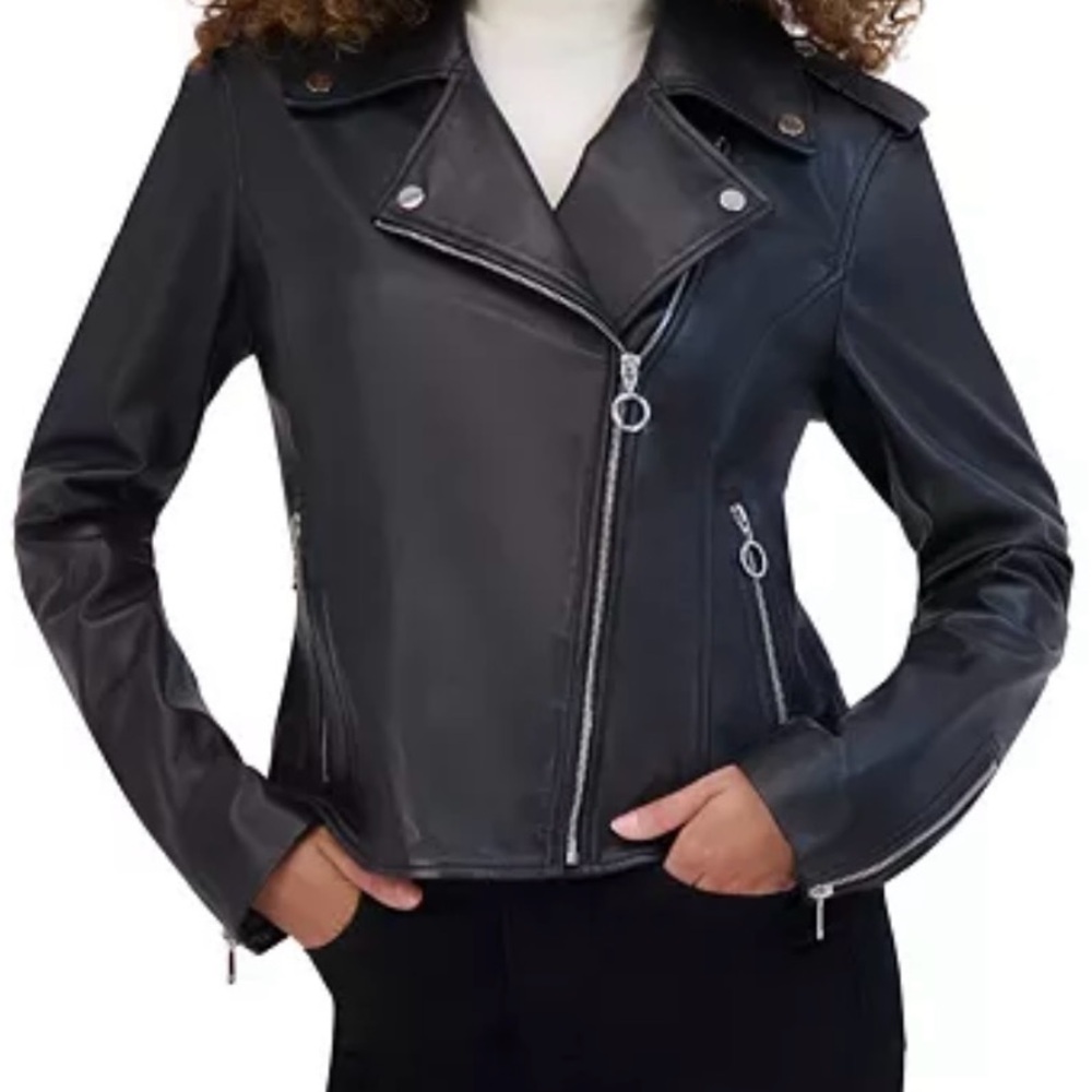 Women's Bijou Asymmetrical Moto Leather Jacket- size Large